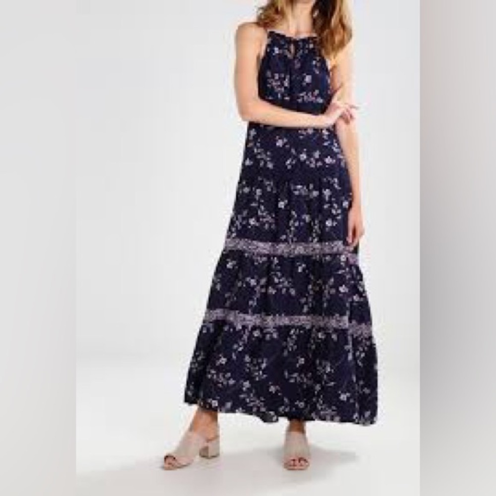 Gap Floral Halter Maxi Dress Tiered Boho Size S